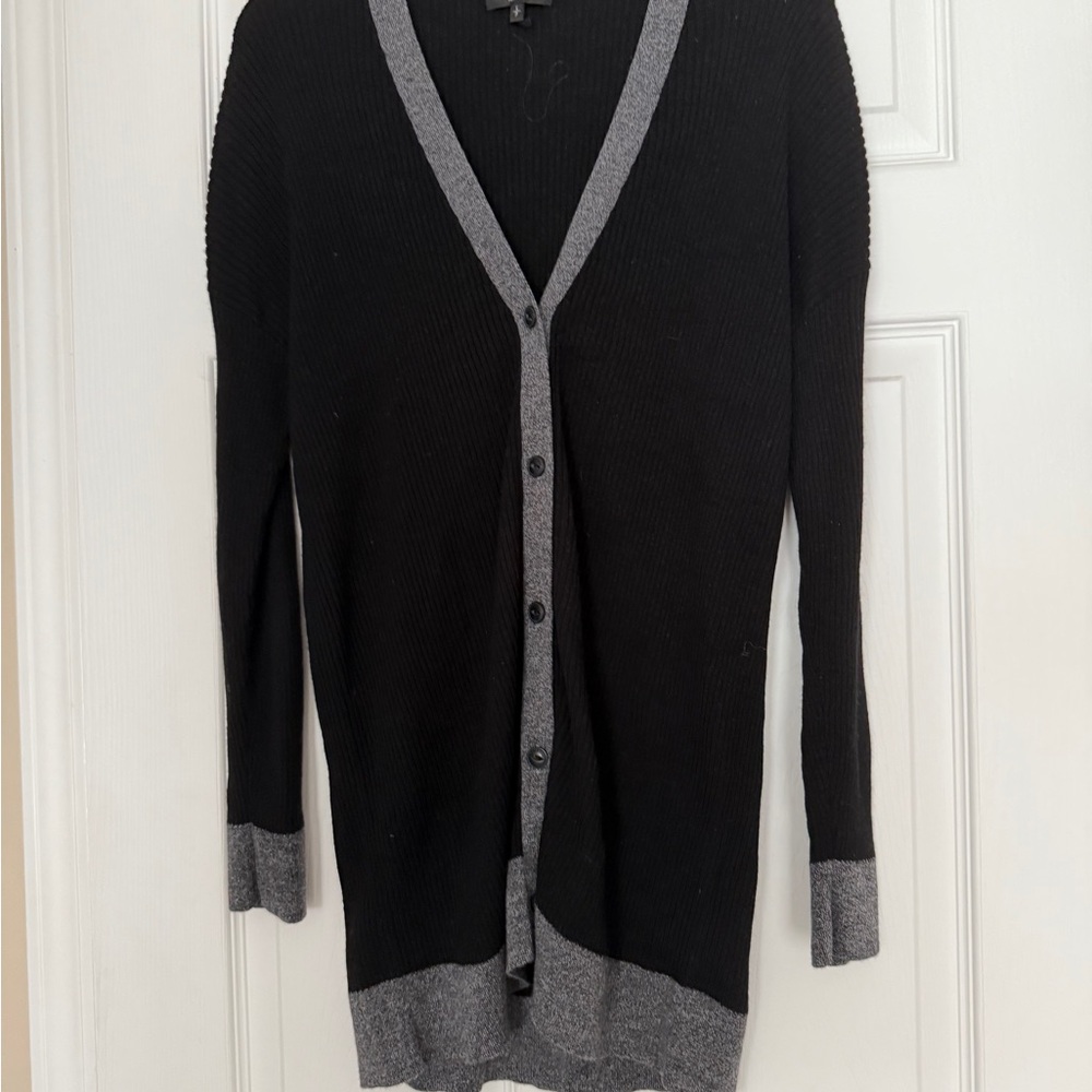 Rag & Bone Black and Gray Cardigan Sweater V-Neck Longline
